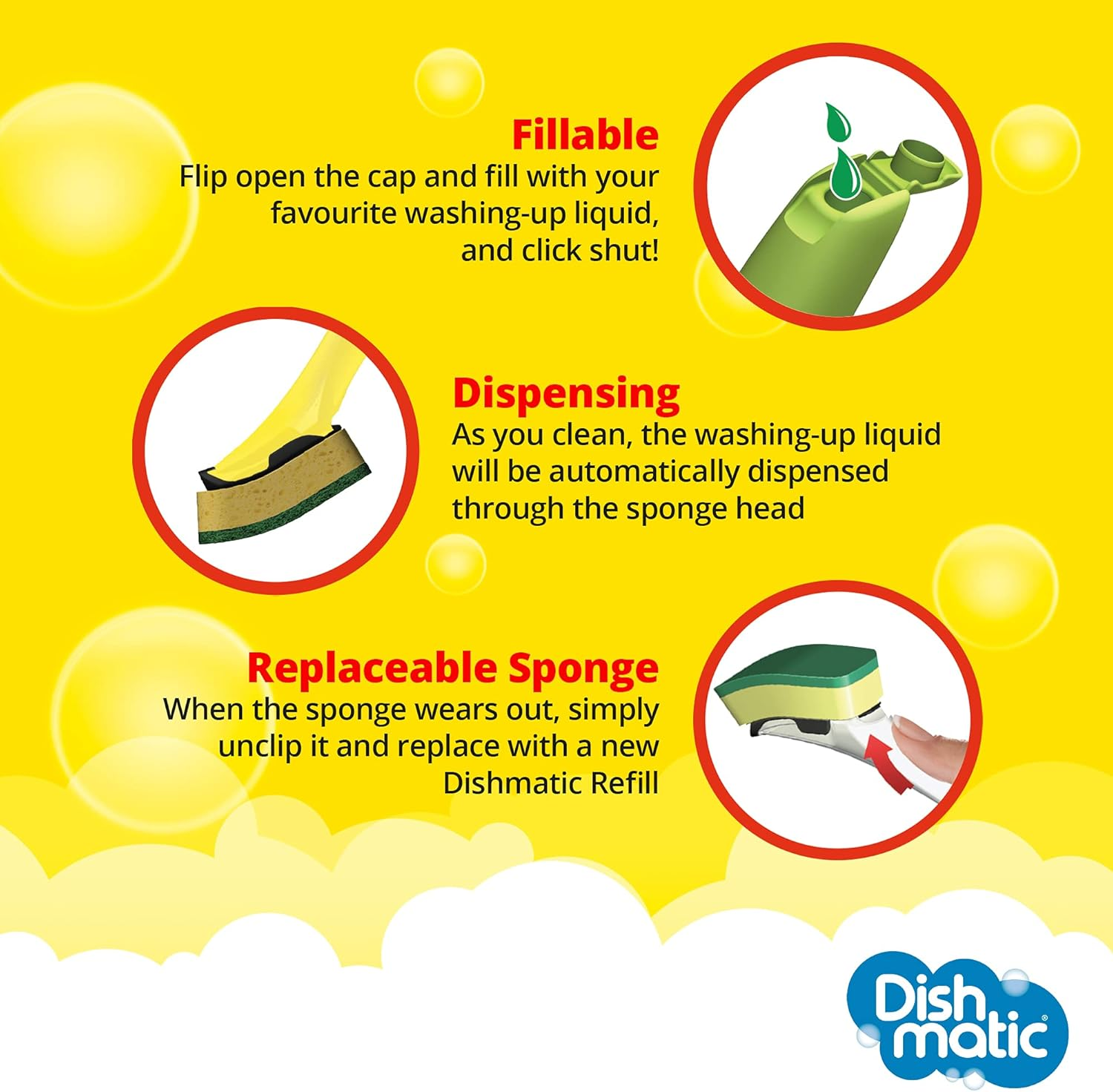 Dishmatic Bonus Pack 1 Fillable Handle and 6 Green Sponge Refills image number 4