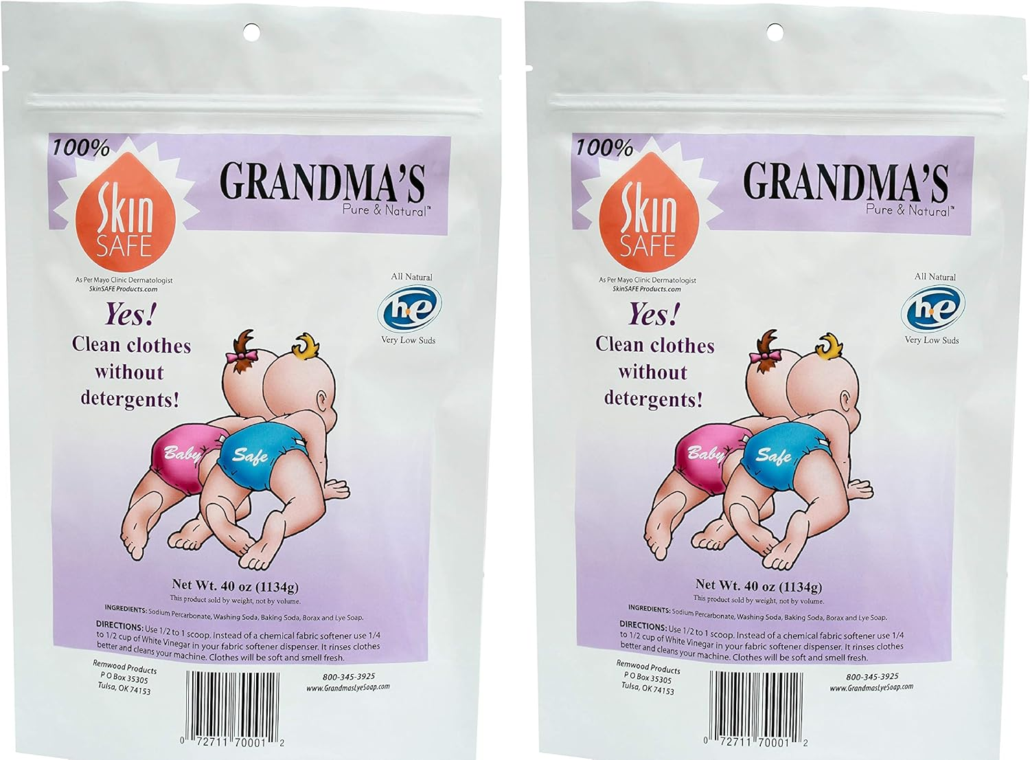 Grandmas Pure & Natural All Natural Laundry Soap, White, Unscented, 40 Ounce (Pack of 2)