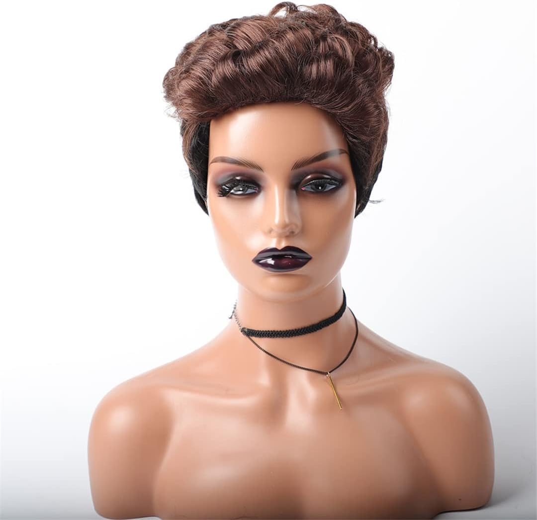 Short Afro Curly Synthetic Hair Wigs for Black Women Short Hairstyles Blend Colors Wigs Black Brown Blonde Hair Wigs 1B 6Inches 1 PC