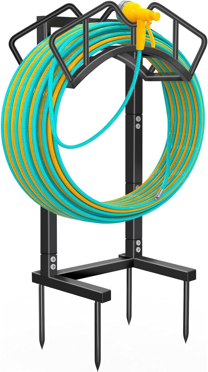 Qatsrin Super Stable Garden Hose Holder, Detachable Water Hose Holders Hose Storage Hold 120-Feet Hose, Water Hose Holder for Outside, Yard, Lawn, Farm (Black)