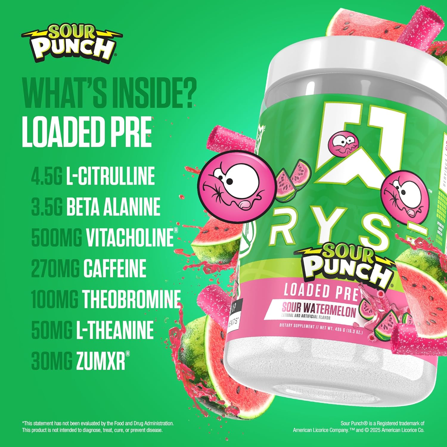 Ryse Loaded Preworkout Powder 435 G, Sour Punch Sour Watermelon, 30 Servings image number 2