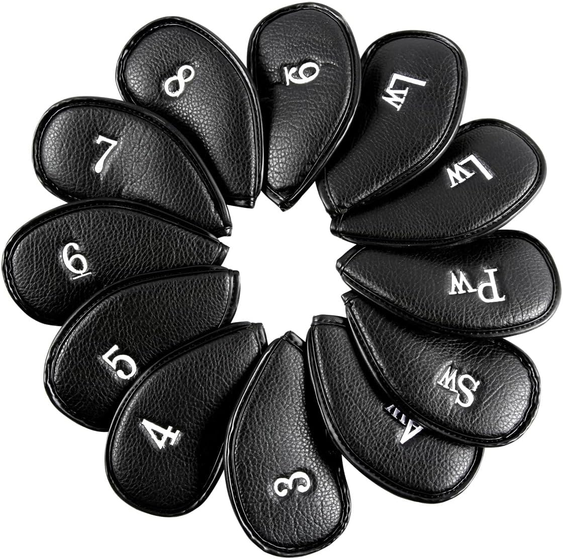 LYSAIMG 12Pcs Golf Head Covers, Deluxe Club Headcover, Universal Fit, Main Iron Clubs (3-9 Pw Aw Sw Lw Lw), Black, Faux Leather, Golf image number 5