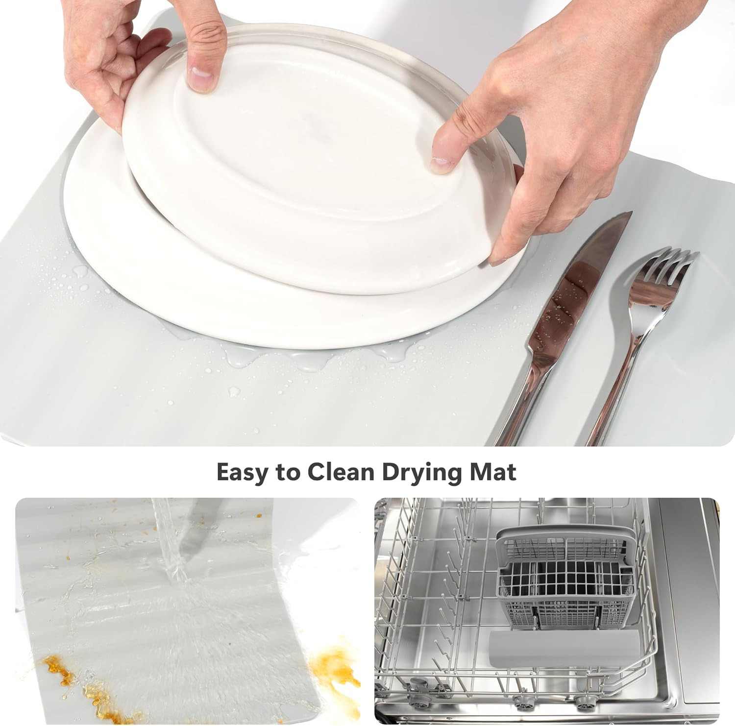 Li&Zhao Dish Drying Mats for Kitchen Counter - Dish Mat Drying Kitchen Mat Silicone Drying Mat Silicone Mats Dish Rack Mat Dish Drainer Mat image number 2