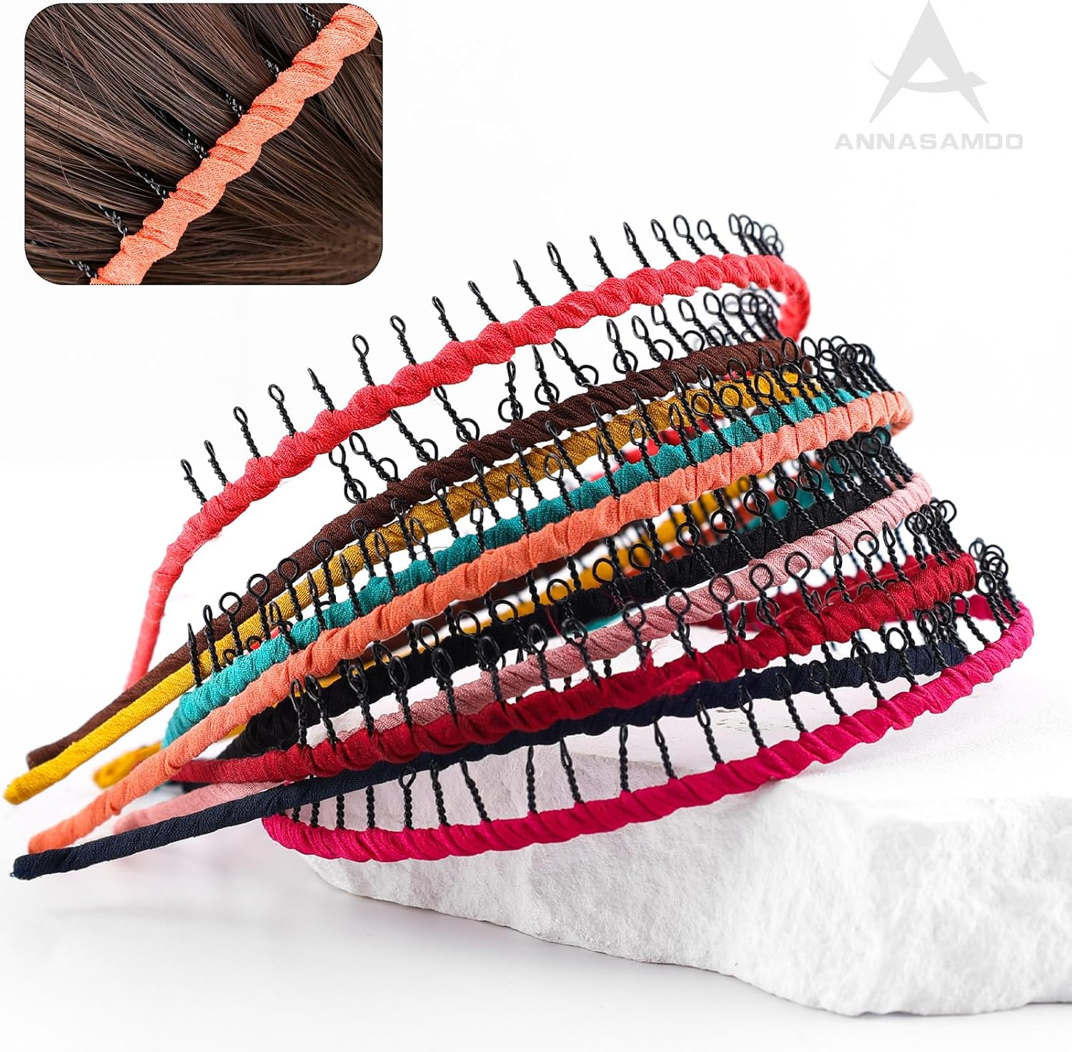 Pack of 10 Unisex Hair Bands Hair Bands Wave Metal Headband with Non-Slip Teeth Elastic Headband for Men Women for Outdoor Sports Yoga (10 Colours) image number 1