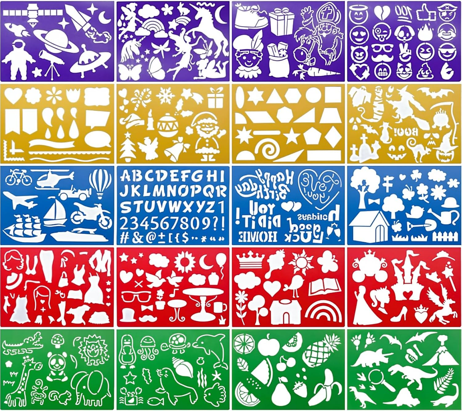YUESUO 20 Pieces Drawing Stencils for Kids Painting Templates for Girls & Boys 300+ Patterns Plastic Painting Stencil Card Making (Style A) image number 1