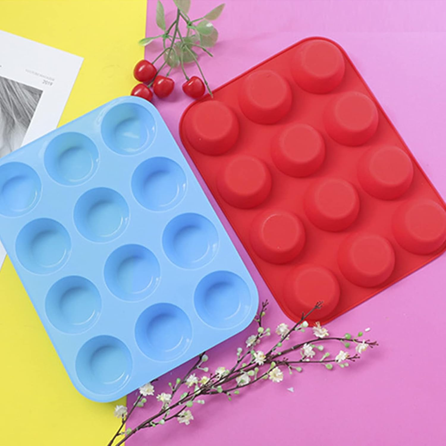 Large Muffin Tray 12 Cup Silicone Muffin Pan, Non Stick Muffin Cupcake Tin, Baking for Muffins or Cupcakes, Bakeware,28.9X21.7X2.9 Cm (Deep Red) image number 5