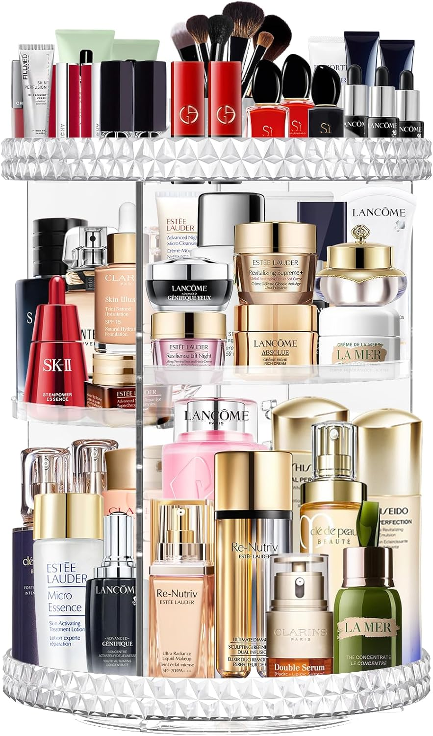 Mokani 360&deg; Rotating Acrylic Makeup Organisers, Adjustable Skincare Cosmetic Organiser Make up Organizers Storage Lipsticks Brushes Perfume Holder Stand for Dresser, Bedroom, Bathroom (Clear) image number 1
