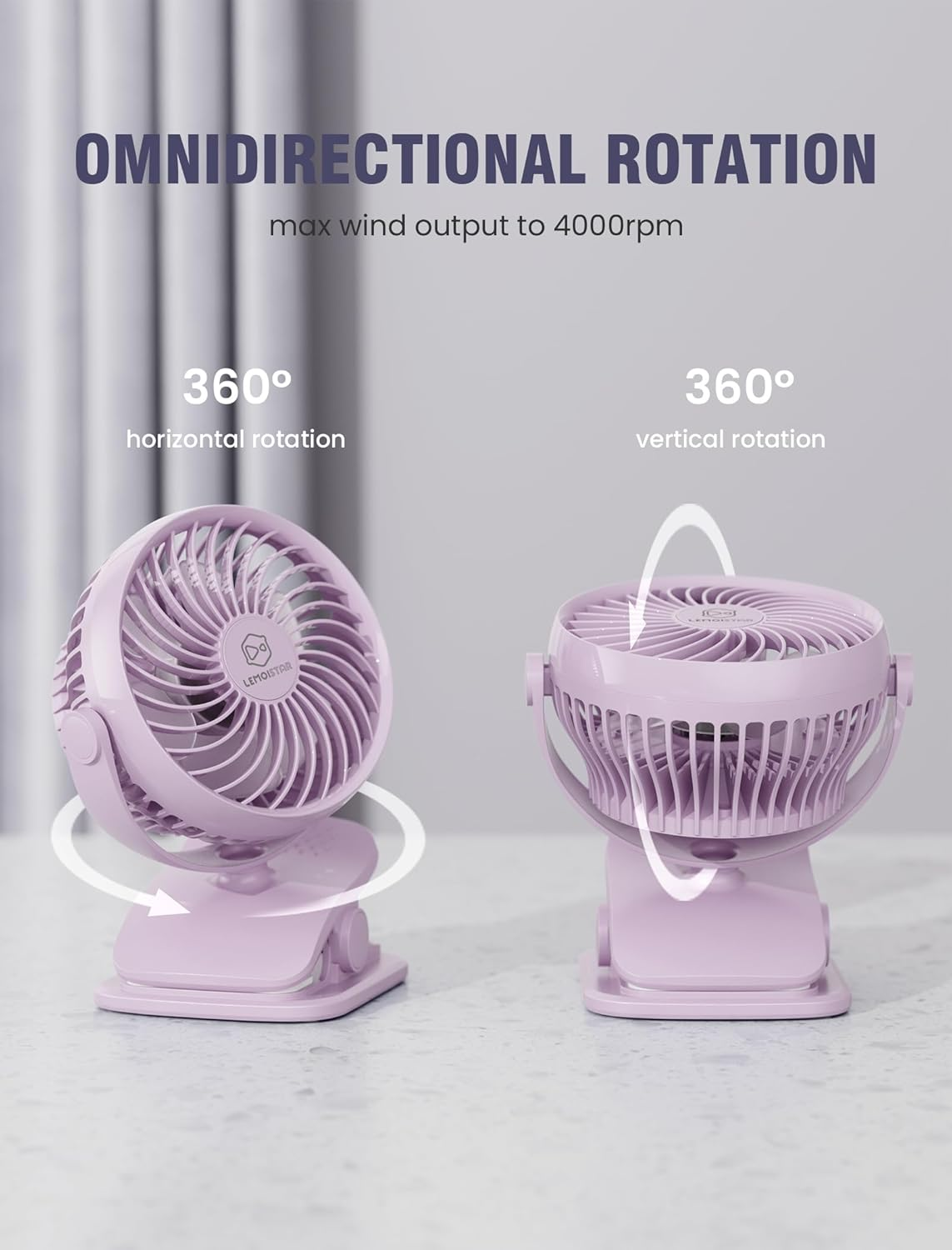 AA Battery Powered Clip on Fan with Aromatic Function,4 Speeds Battery Operated Portable Fans for Camp,Small Golf Cart USB Fan,Quiet Desk Fan with 360&deg;Rotation,Personal Dorm Fan for Home,Bed,Office image number 1
