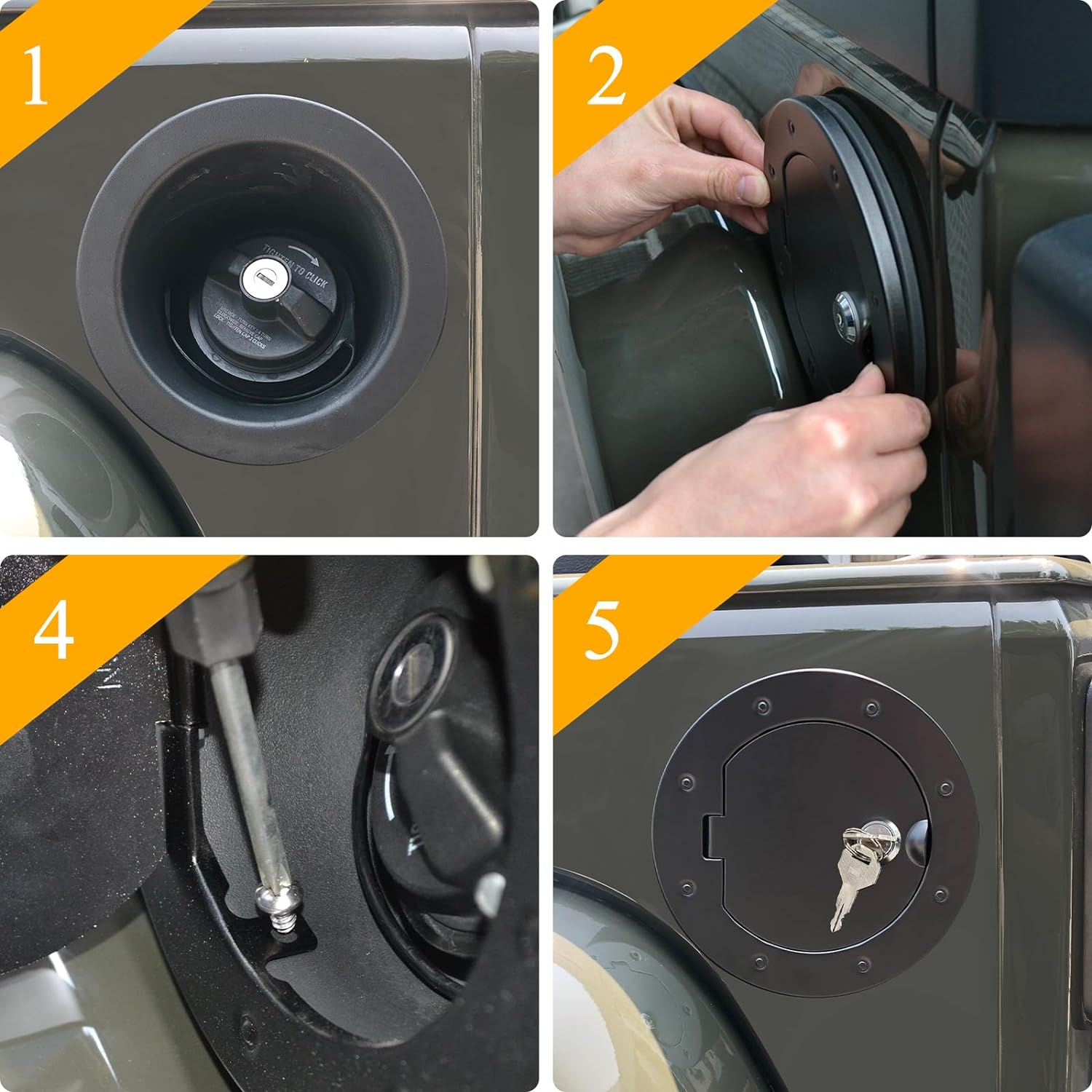 Gas Cap Cover with Lock for Jeep Wrangler JK 2007-2018 2/4 Door,Exterior Accessories Fuel Fuel Filler Door Gas Tank Cap Cover (Black) image number 2