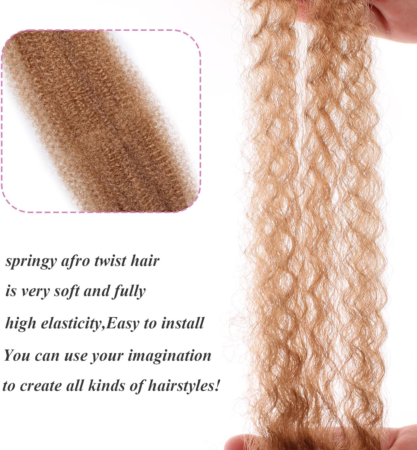 Samtress Springy Afro Twist Hair 18 Inch Pre-Separated Kinky Marley Twist Braiding Hair Soft Synthetic 8 Packs Pre-Fluffed Natural Spring Twist for Faux Locs Natural Afro Kinky Curly Hair (#27)