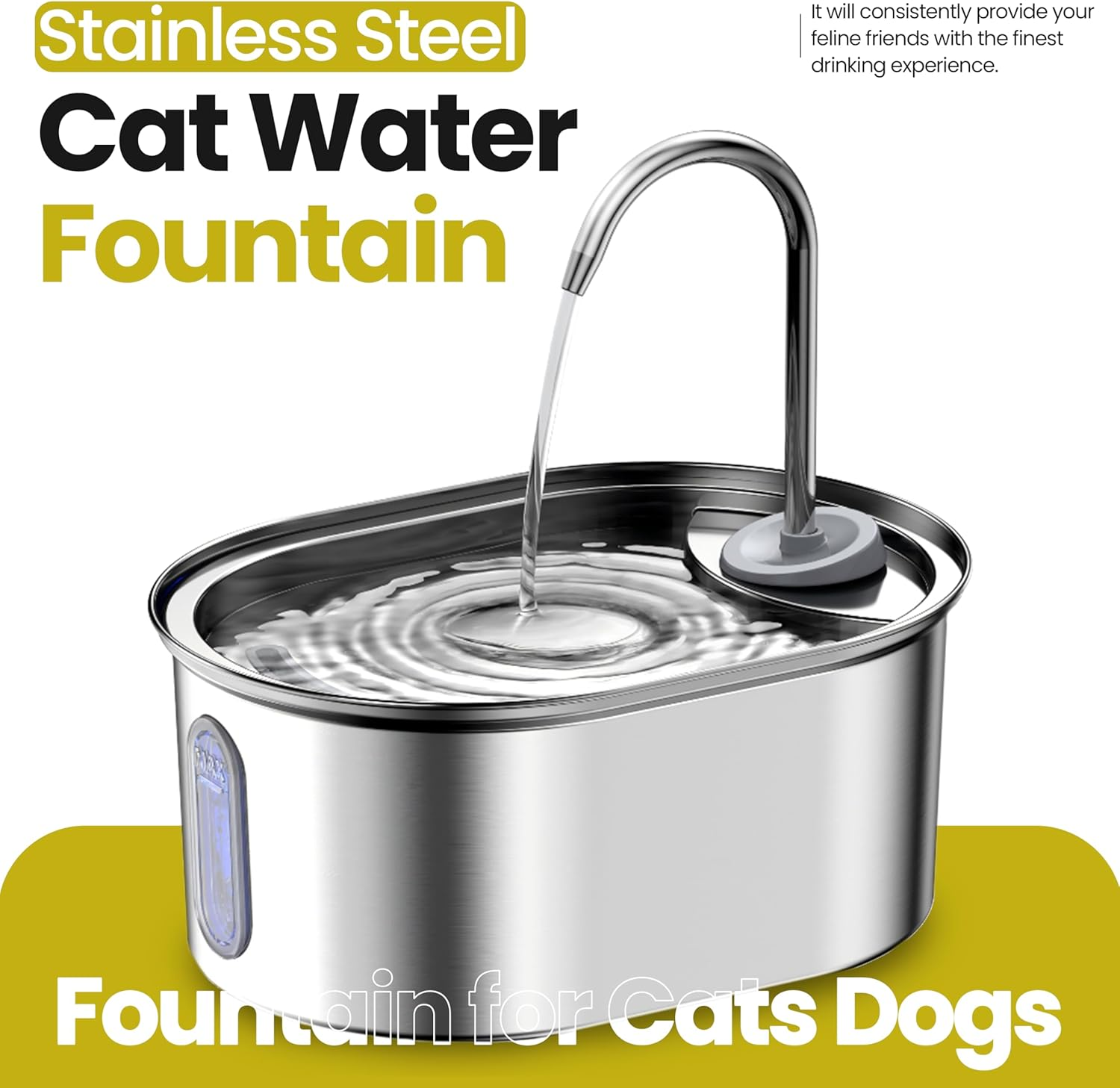 Premium Pet Water Fountain | Automatic 3L Stainless Steel Cat Fountain with LED Light Water Level Window | Bpa-Free, Filtered Automatic Dog Fountain image number 2