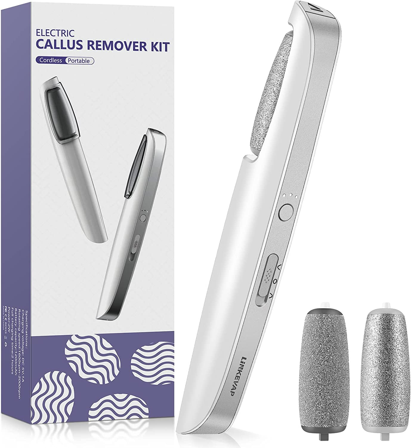 LINKEVAP Electric Callus Remover for Feet, Professional Pedicure Kit Foot Scrubber for Dry, Dead, Cracked, Hard Skin, at Home Feet Spa Care Kit for Men & Women (Cold White) image number 3