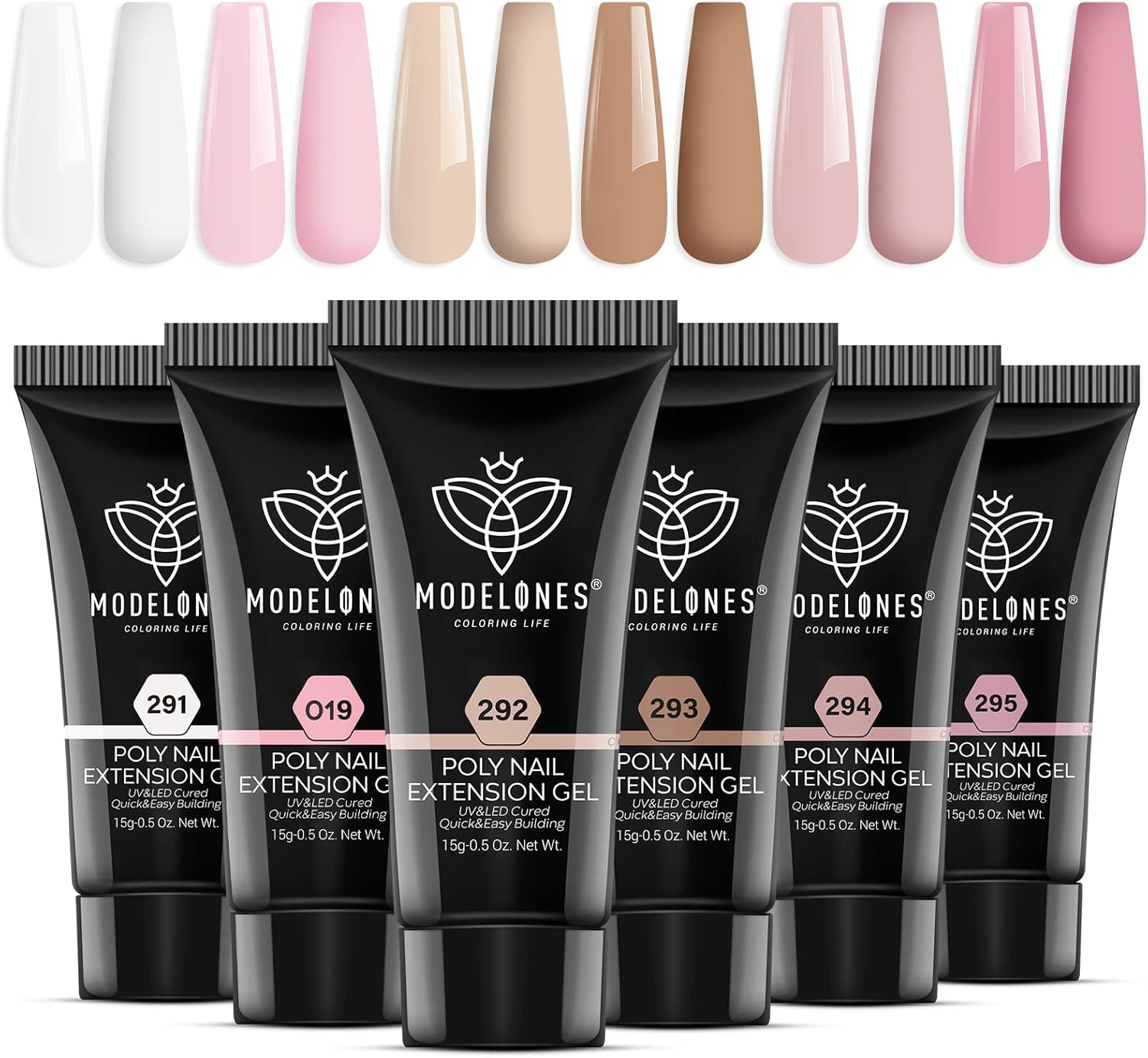 Modelones Poly Extension Gel Kit for Nail, 6 Colors Pink Nude Collection Poly Nail Gel Set Builder Gentle Colors French Manicure DIY Design Home Salon image number 2