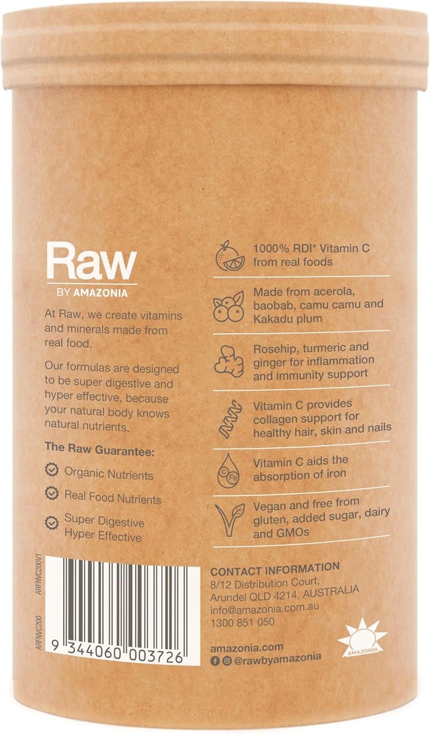 Raw Real Food Nutrients Organic Vitamin C - Passionfruit Flavour | Certified Organic, Plant-Based, Non-Synthetic | Immune Support, Collagen & Skin Health, Gut & Prebiotic Support &ndash; 200G