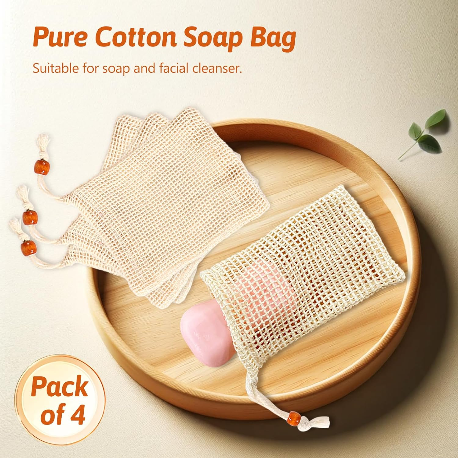 Natural Sisal Soap Bag Saver, Mesh Net Pouch for Exfoliating, Foaming, and Quick Drying Holder in Shower - Plastic-Free, Waste Reducing (4 Pack) image number 6