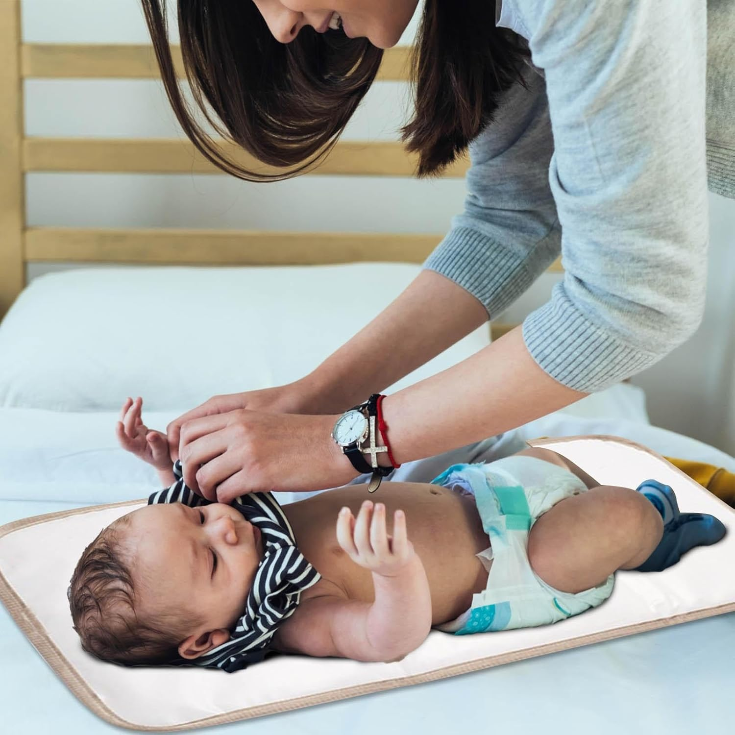 Nappy Changing Mat - Foldable Changing Pad | Waterproof Baby Change Pad, Comfortable Travel Baby Change Pad, Baby Diaper Changing Pads with Magic Stickers for Travel Trips Outings Journeys - Pink image number 5