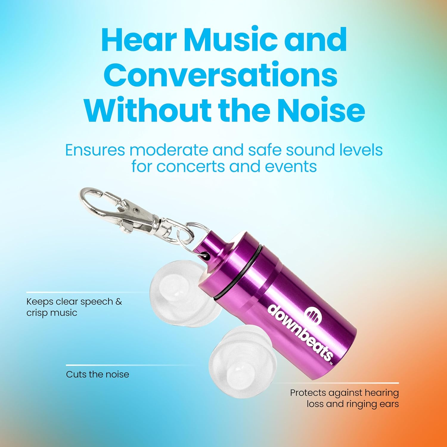 Downbeats Reusable High Fidelity Hearing Protection: Ear Plugs for Concerts, Music, and Musicians (Purple Case) - Black image number 5