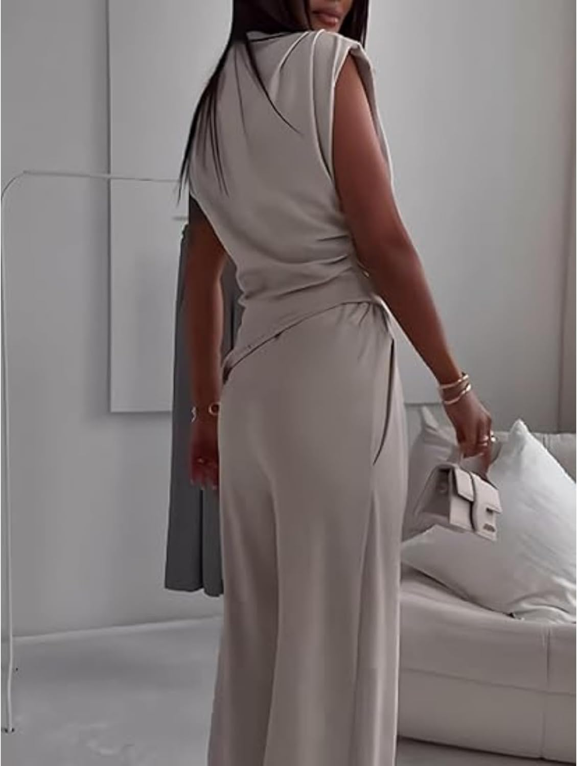 Zestora Two Piece Outfit, Women'S 2 Piece Outfit Set - Tank Top Wide Leg Pants, Stylish Casual Formal Outfits image number 3