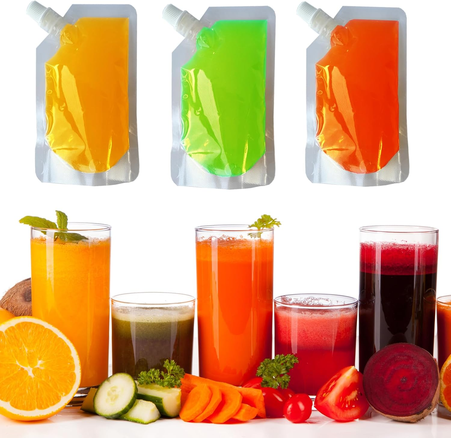 20Pack Clear Drink Pouches 420Ml with Caps and Funnel for Festivals,Leak Proof Alcohol Juice Liquid Pouches Bags, Beverage Bags, Plastic Hip Flask for Parties, Picnic, Travel, Sports image number 2