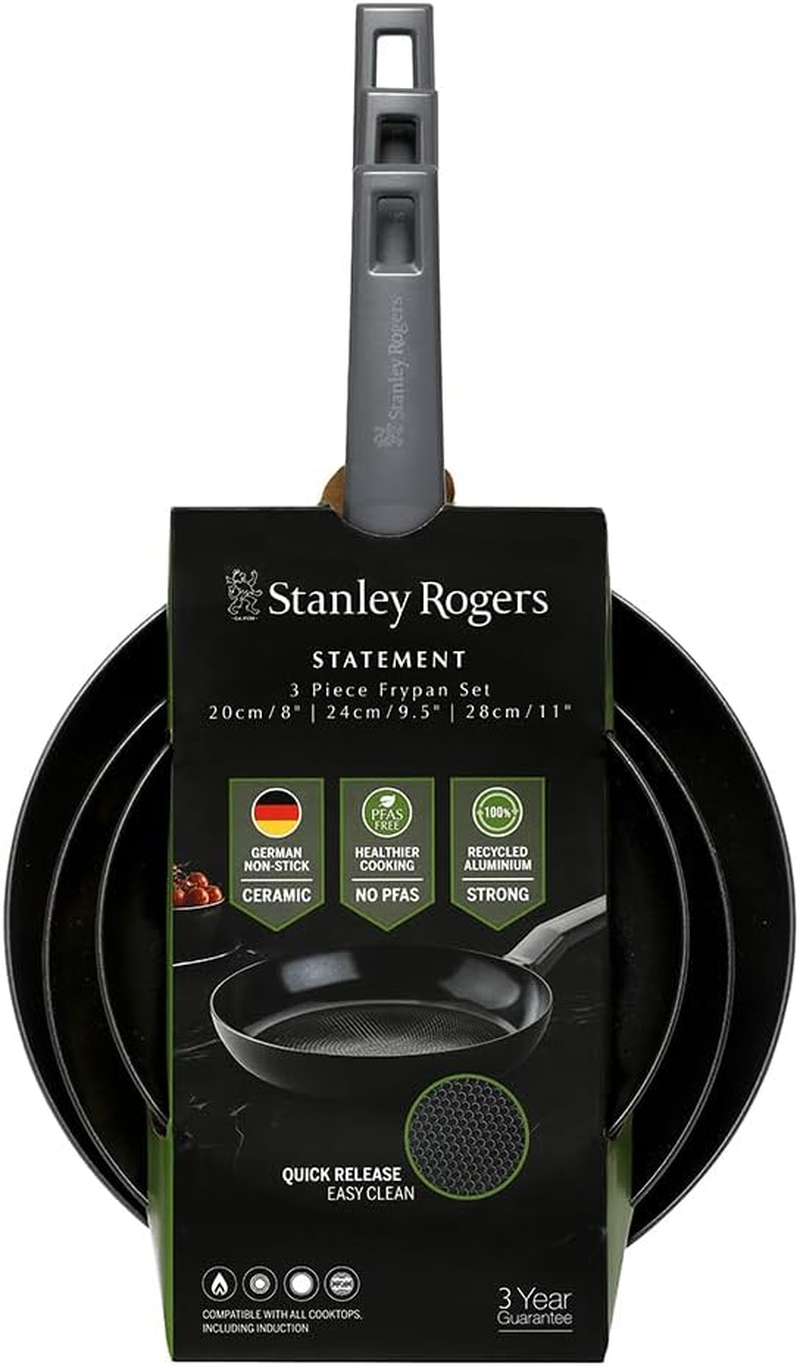Stanley Rogers Statement Frypan Set 3 Piece &ndash; 100% Recycled Aluminium Ceramic Non-Stick Frypans &ndash; PFAS PTFE & PFOA Free &ndash; Induction Compatible Cookware for Everyday Healthy Cooking image number 3