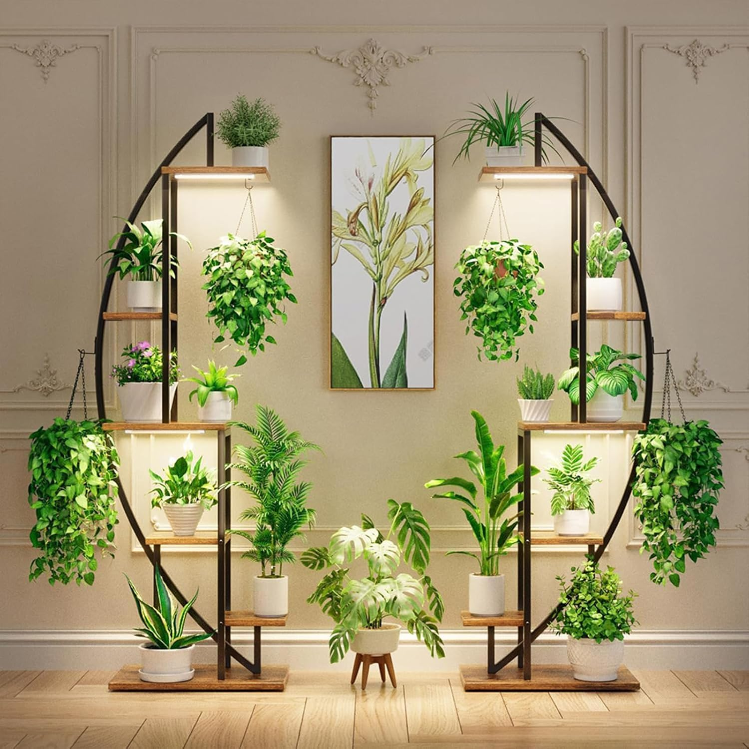 63" Plant Stand Indoor, 6-Tiered Indoor Plant Shelf with Grow Lights Can Hold a Variety of Indoor Plants, Half-Moon Plant Rack Display Shelf, Suitable for Terrace, Living Room (2 Pack) image number 5