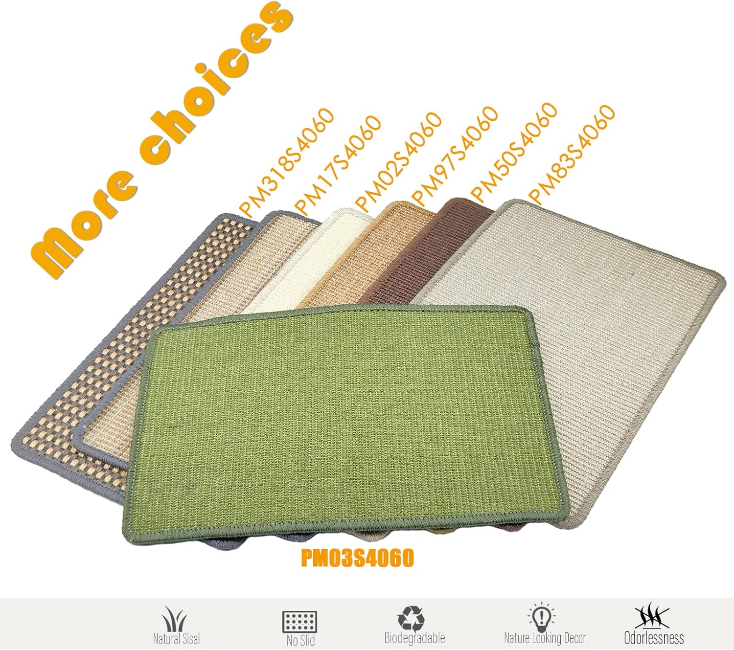 Pethave Cat Scratcher Mat, 23.6X15.7Inch Natural Sisal Cat Scratchers for Indoor Cats with Velcro,Stick on Floor Cat Wall Scratcher,Horizontal Cat Scratch Mat Protect Furniture (Green Color) image number 1