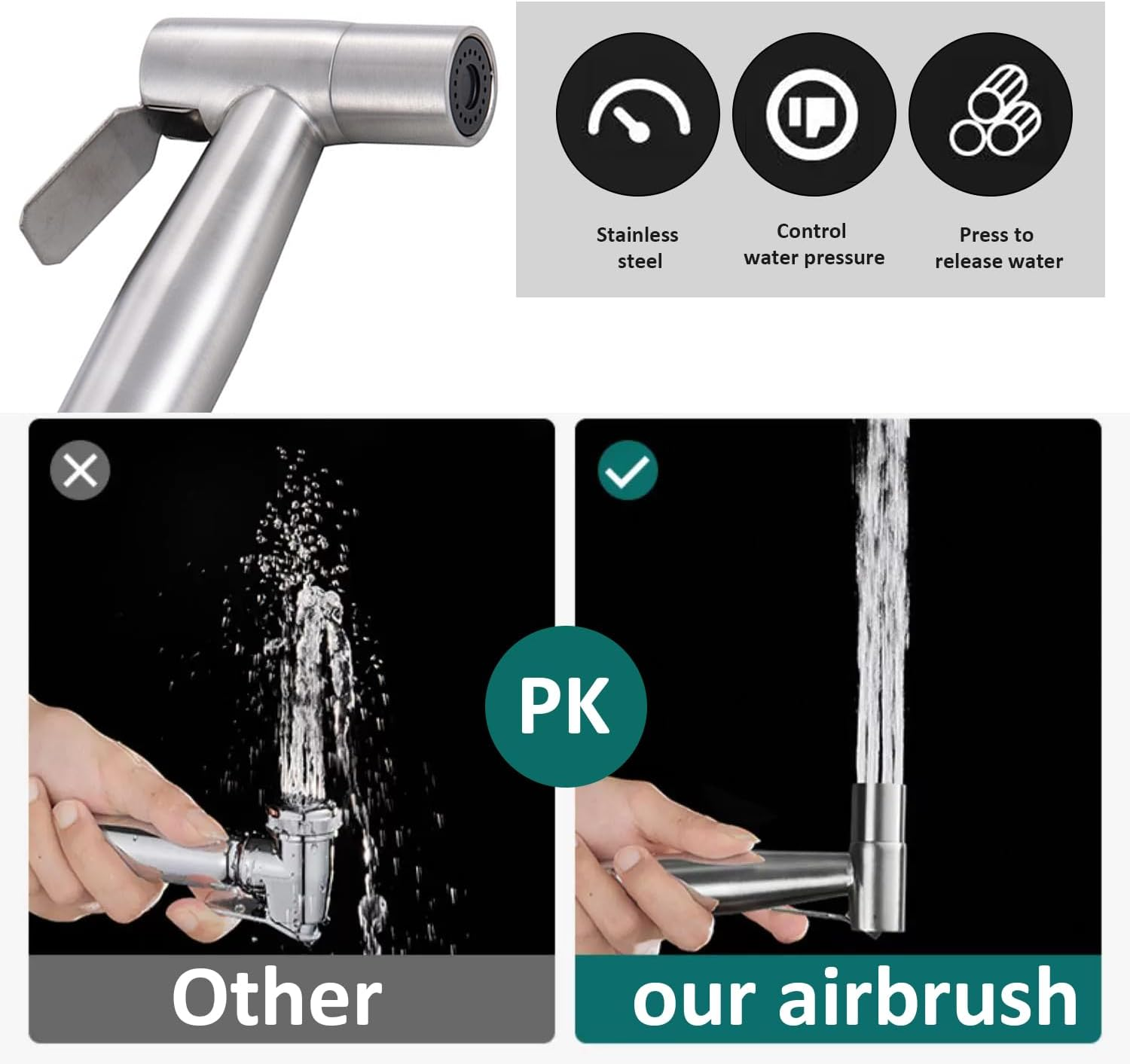 1 X Flush Gun, Stainless Steel Nozzle, Bathroom Cleaning Accessories, Toilet Gun, Controllable Spray Gun, Suitable for Toilet, Sink and Car Cleaning image number 3