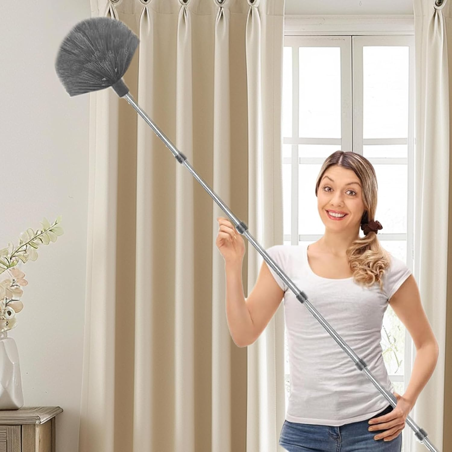 Extendable Duster Kit Telescopic Ceiling Duster with Multi-Function Attachments Ergonomic Adjustable Pole for Easy Dusting up to 6M Home Cleaning Tool for Hard-To-Reach Ceilings & image number 5