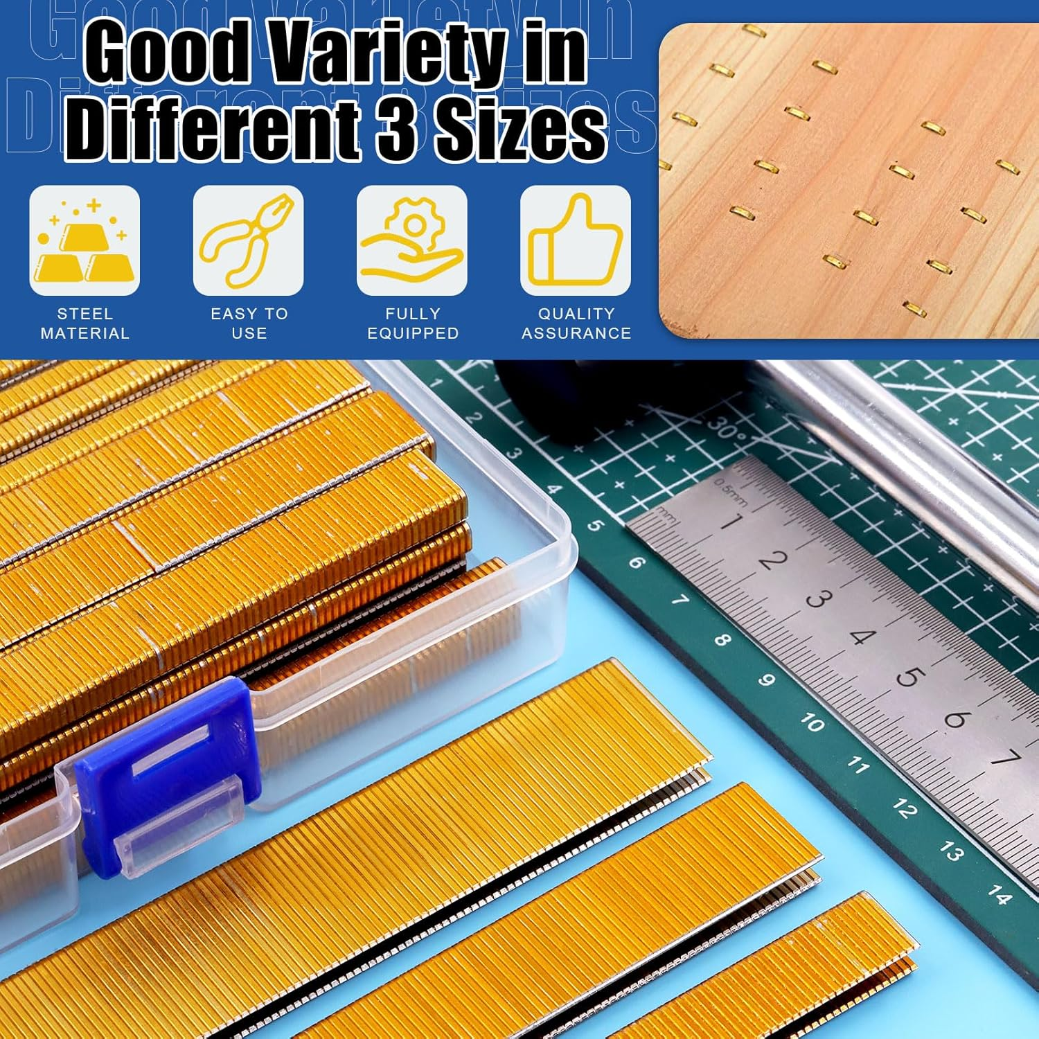 Glarks 2000Pcs 18 Gauge Narrow Crown Staples, 1/2 Inch Galvanized Crown Narrow Staples Assortment Kit for Electric Stapler, Pneumatic, DIY Home Improvement (Gold) image number 5