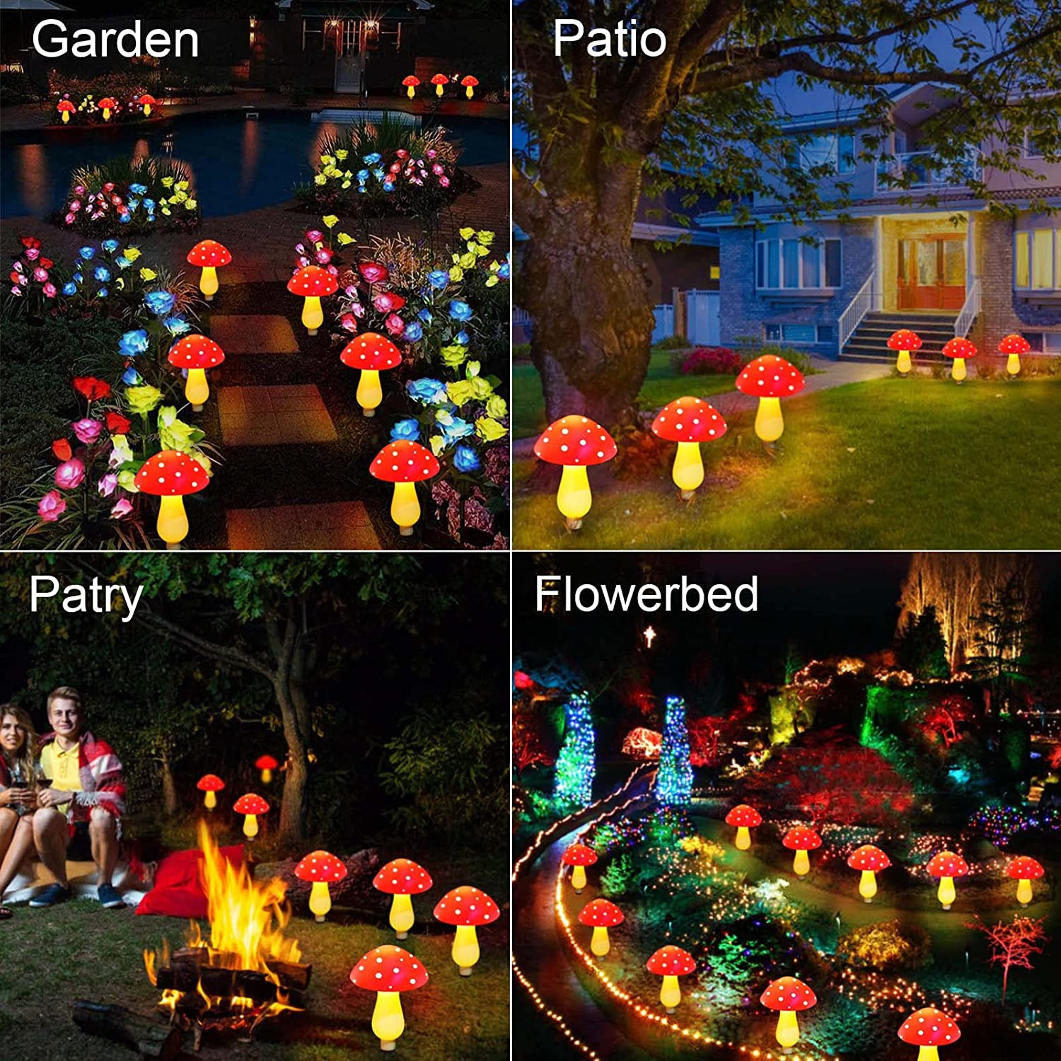 New Upgraded Waterproof Solar Mushroom Lights Outdoor Decor, 8 Modes for Garden Pathway Landscape Yard Easter Pathway Halloween Xmas Decorations, Set of 6 Red image number 5