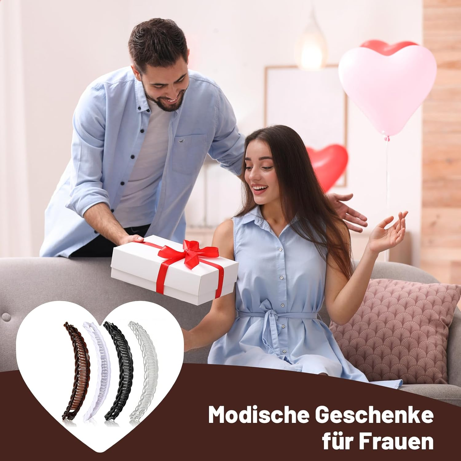 Set of 4 Banana Hair Clips, Banana Hair Clips for Women, Banana Clip Hair for Long Hair, Banana Clip Hair with Stable Hold, Women'S Hair Clips, Black, Brown, White and Transparent image number 1