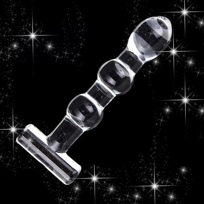 Glass Dildo Crystal Anal Plug Beads G-Spot Pleasure Wand Dong Stimulation Thruster Clear Butt Plug Temperature Play & Sensual Massage Men, Women and Couples Adult Sex Toy