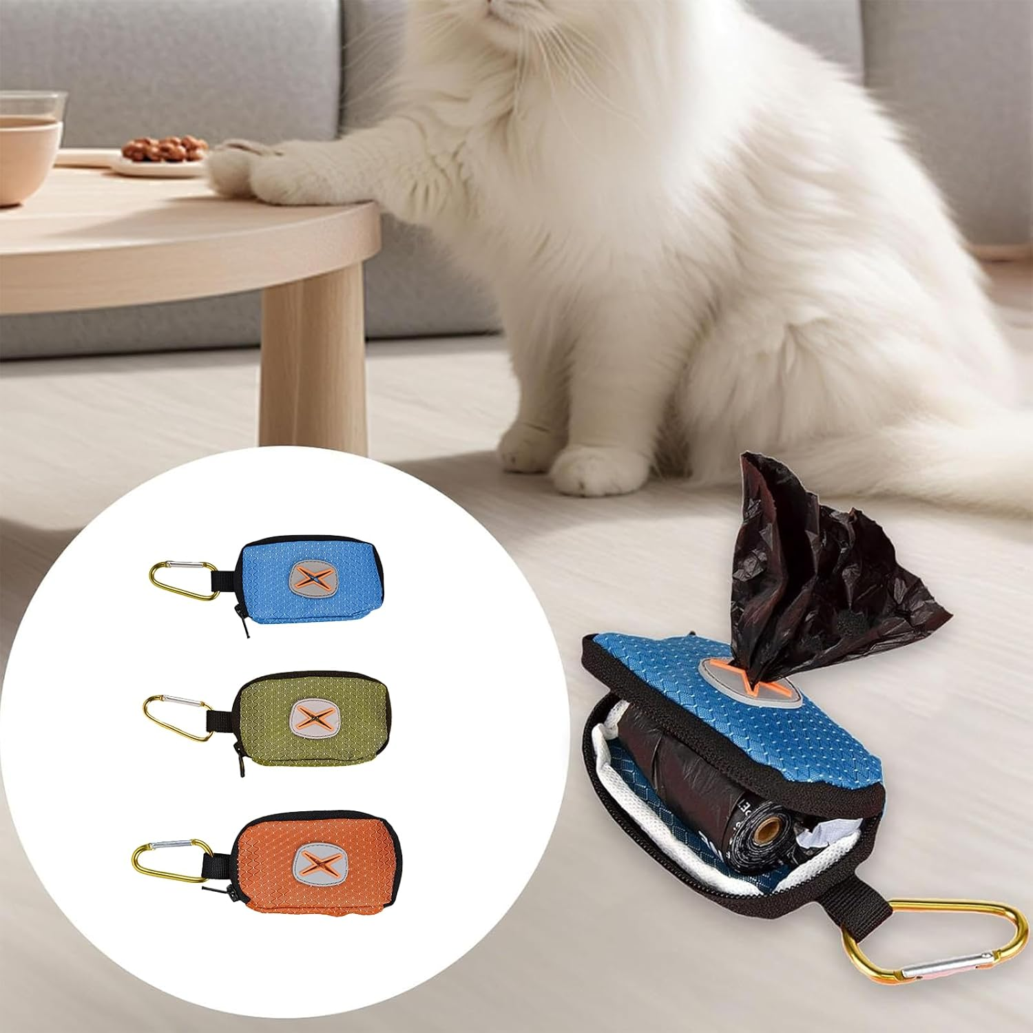 Fokmuaex Dog Poop Bag Dispenser with Zipper Pouch, Leash Attachment Waste Bag Holder, Portable Poop Bag Carrier for Dog Walking, Hiking & Travel (1 Pack) (Blue) image number 2