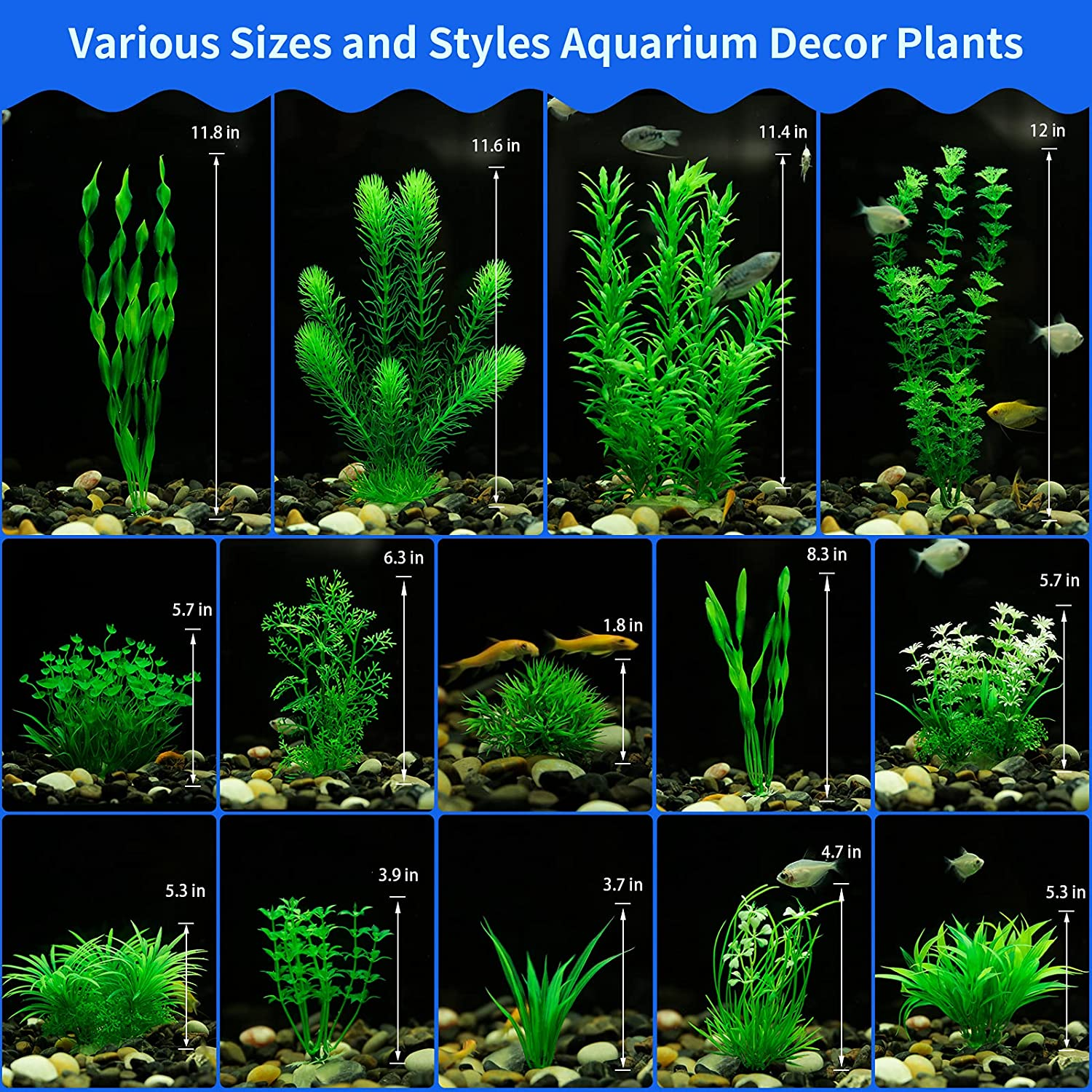 Mylifeunit Aquarium Plants, 20 Pack Artificial Fish Tank Plants for Aquarium Decorations (Green)