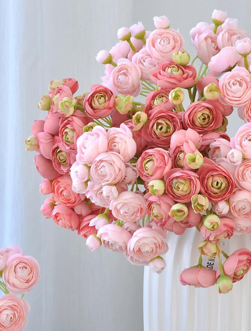 AU021-2 Pale Pink Artificial Water Lily Bouquet, 1 Pcs Fake Silk Flower Family Office Store Hotel Wedding Display Cabinet Bouquet Ideal Decoration, 10.2"(26Cm) - Dark Pink image number 5