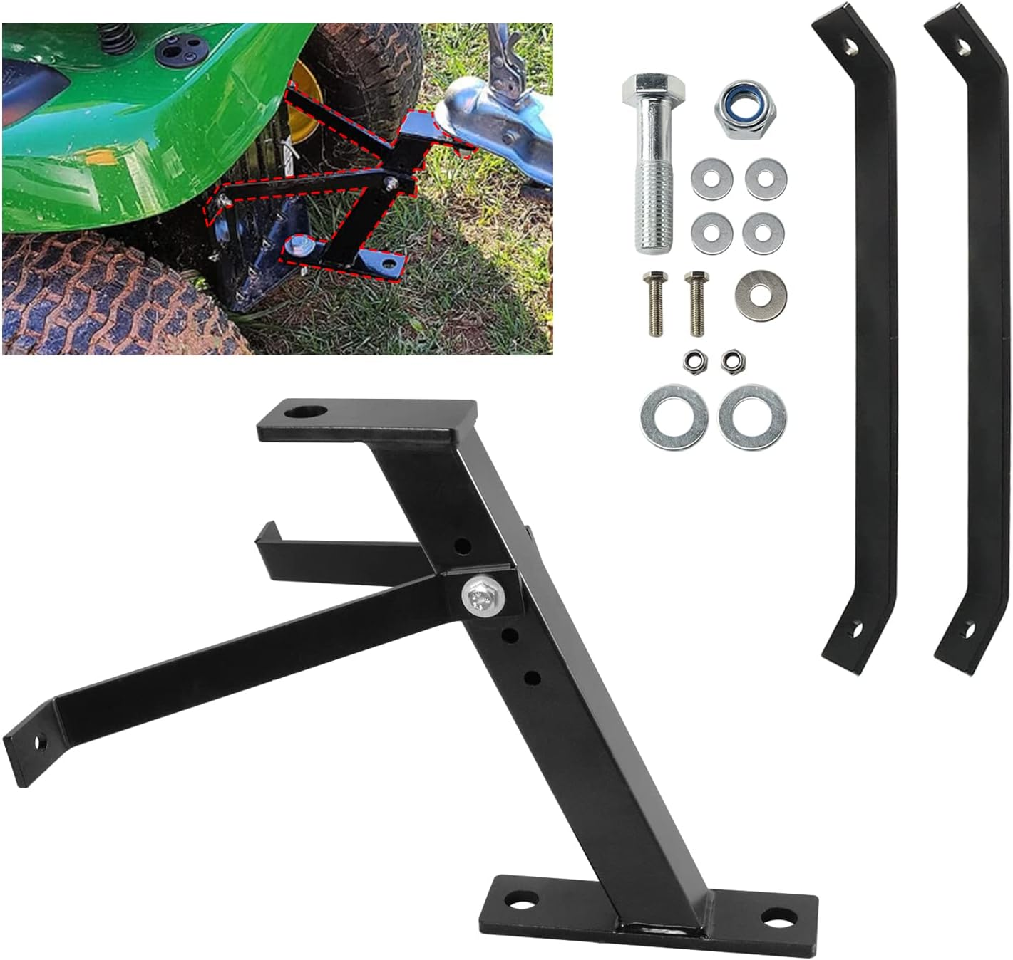 Lawn Tractor Trailer Hitch for Lawn Mower and Garden Tractor - Iron Construction, Compatible with 3/4" Shank or Smaller Trailer-Hitch Balls - Installation Instructions Included image number 2