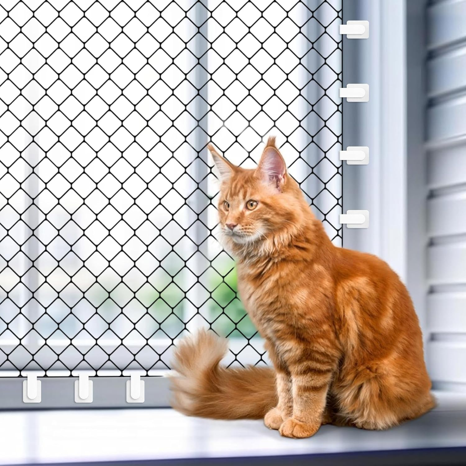 Jurcicat Pack of 100 Cat Net for Balcony, No Drilling, Outdoor Adhesive Hooks, Fixation for Balcony Net for Cats, Cat Net Attachment (Without Cat Net) image number 4