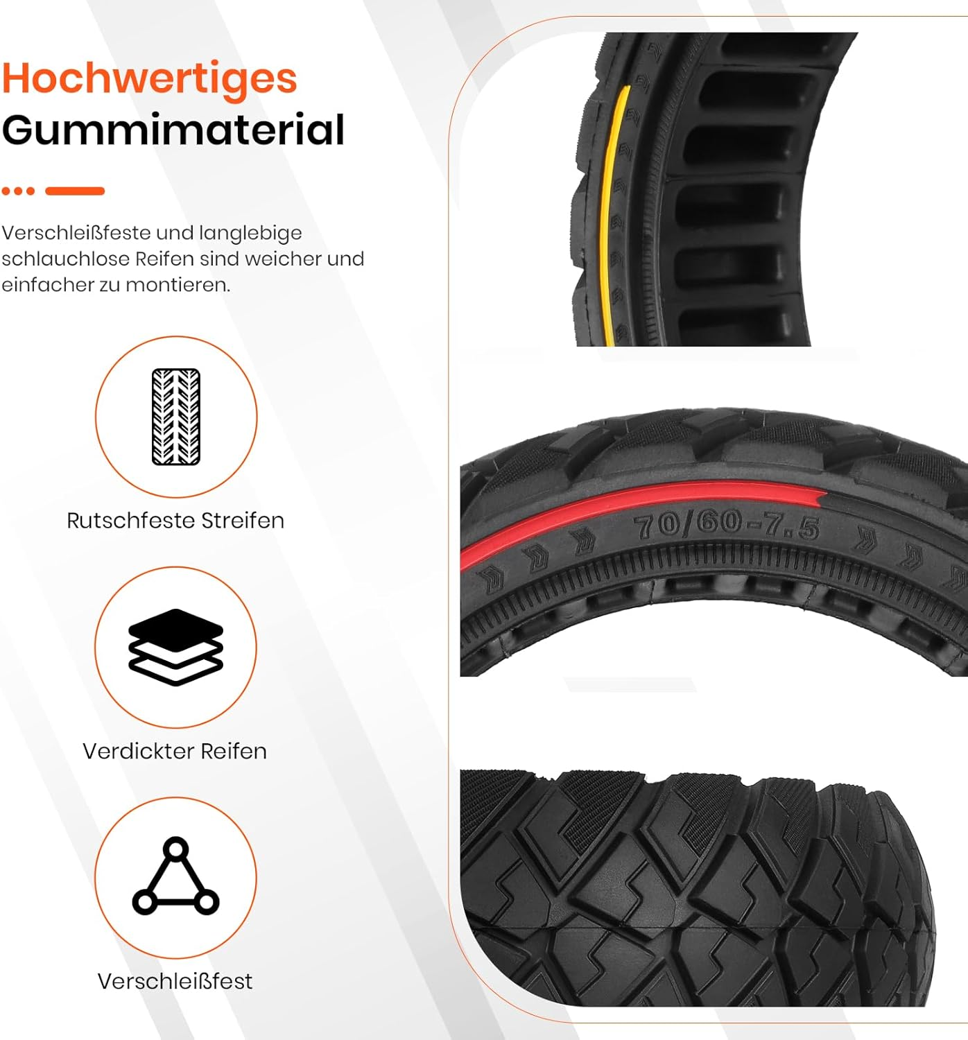 70/60-7.5 Electric Scooter Full Tyre for Segway Ninebot G3/ZT3/ZT3 Pro Scooter, 2 Pieces image number 2