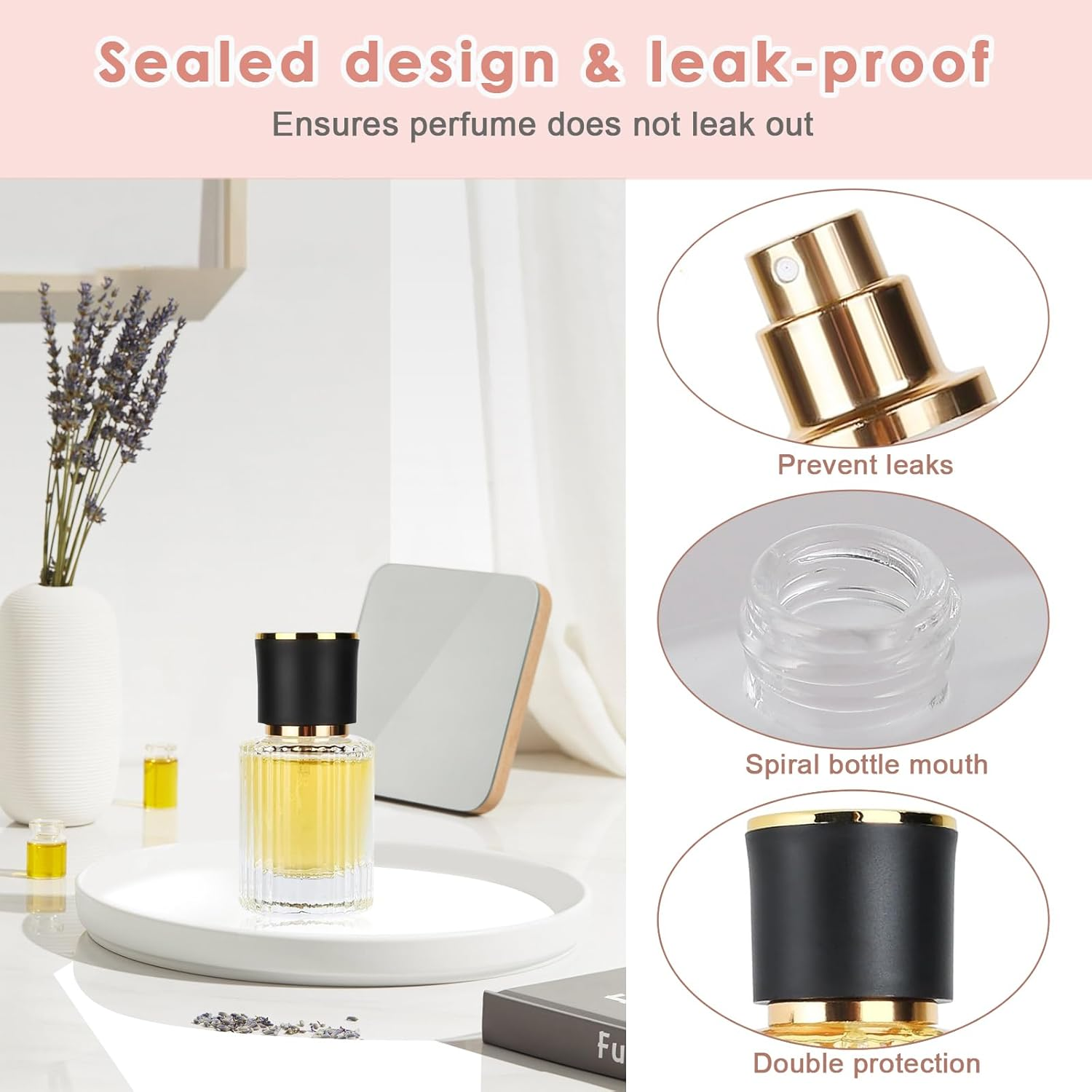 XUSSMM Pack of 2 Refillable Perfume Atomisers, 30 Ml round Perfume Bottle, Perfume Atomiser for on the Go, Portable Spray Bottle with Practical Accessories for Perfume, Travel, Cosmetics (30 Ml) image number 1