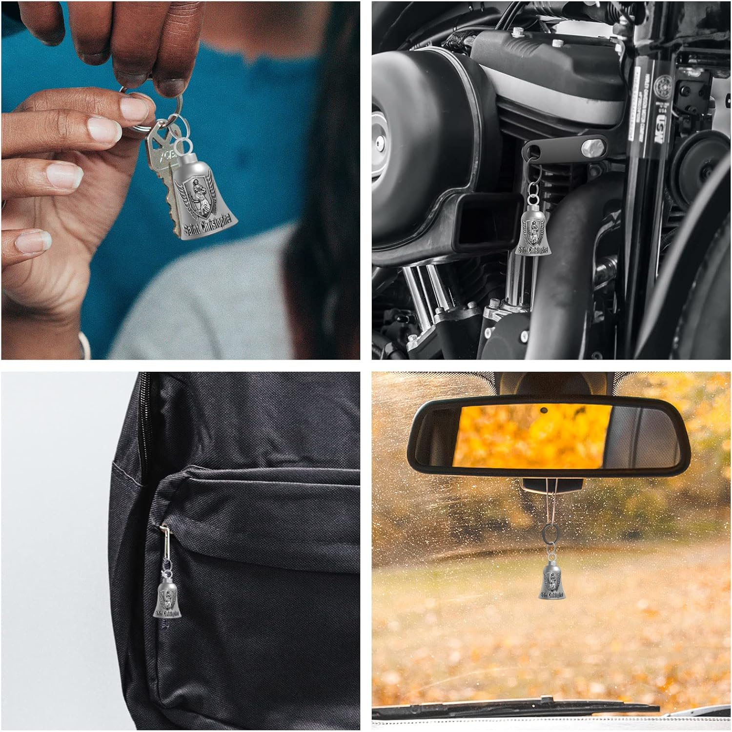Biker Guardian Luck Riding Bell Motorcycle Gremlin Bells Car Key Chain Ring Accessories with Motorcycle Bell Hanger image number 4