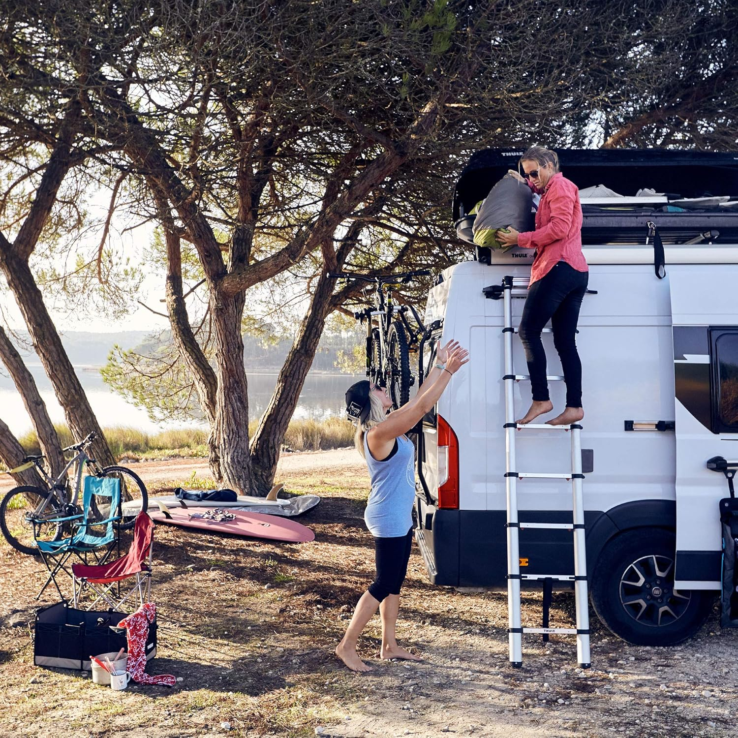 Thule Van Ladder - 9 Steps - 8.5Ft Extension - Telescoping Van Ladder - Easy Close System - EN:131 Compliant image number 1