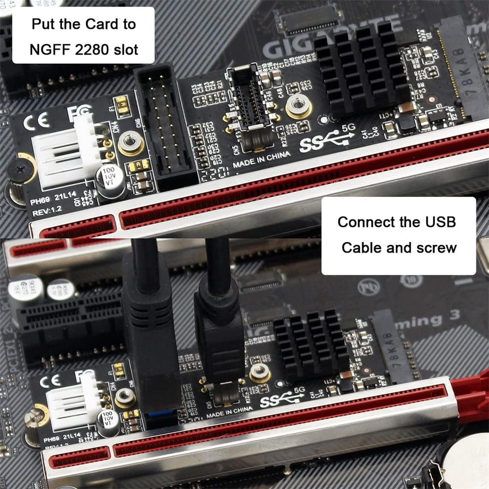 NFHK 5Gbps Type-E USB 3.1 Front Panel Socket & USB 2.0 to NVME NGFF M-Key Express Card VL805 Adapter for Motherboard - Black 2Pcs Adapter-Usb3.0-20Pin image number 3