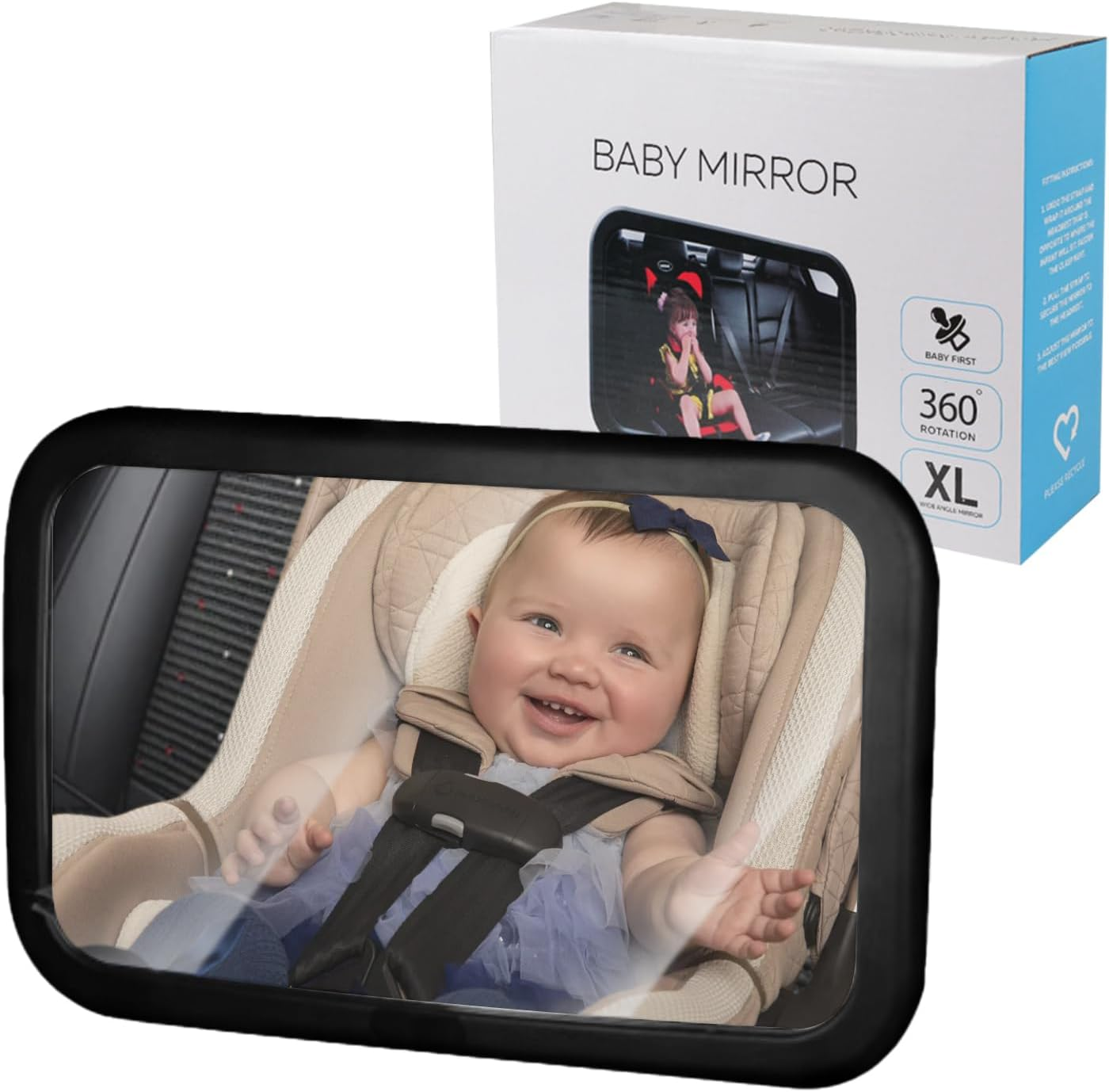 Baby Car Mirror Rear Facing - Newborn Baby Car Seat Seat Mirror,100% Shatterproof and Wide Rearview & 360&deg; Rotation,Easy Assembled（9.6 X 6.9 In) image number 4