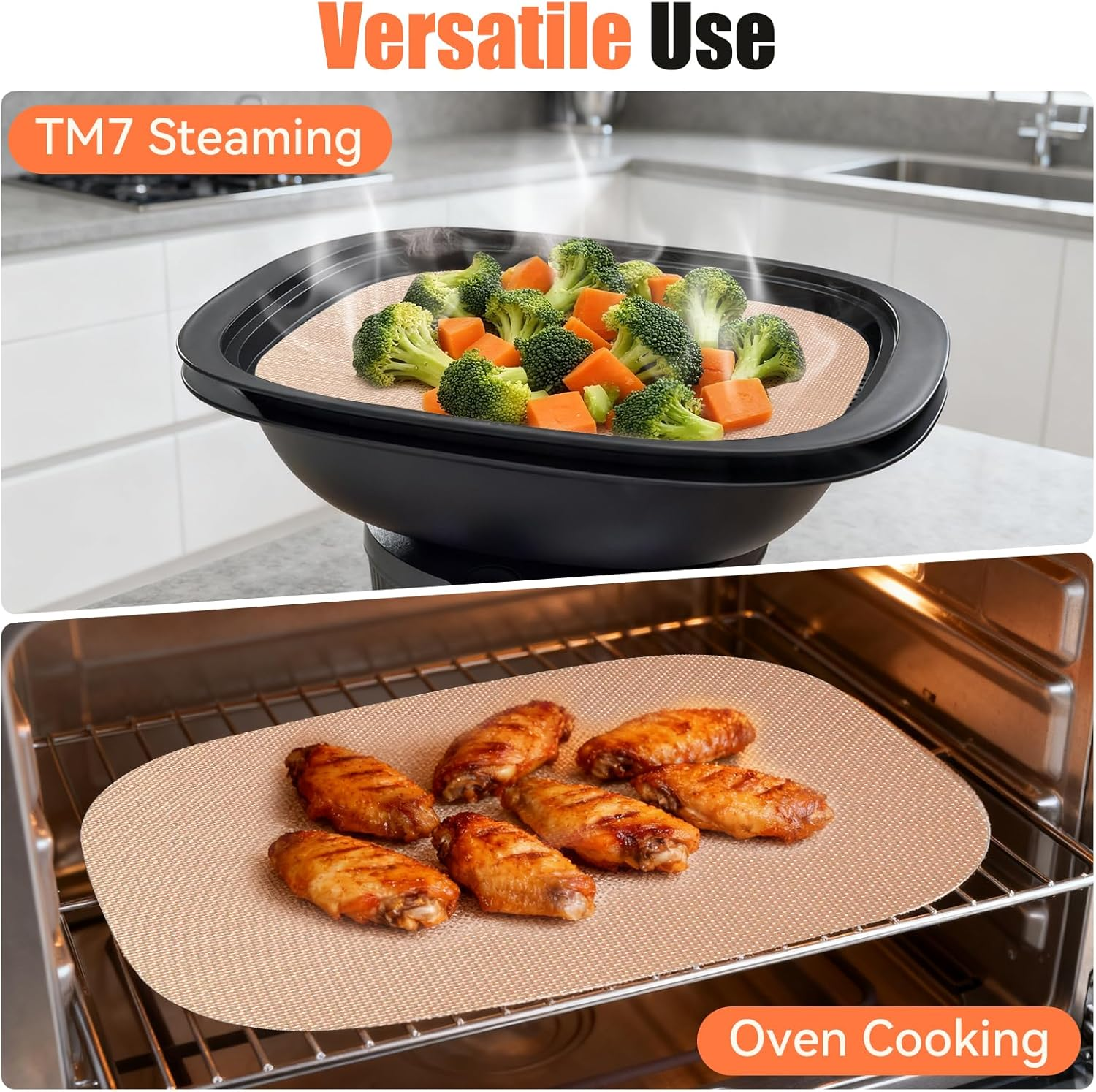 Set of 2 Permanent Baking Foil for Thermomix TM7 Varoma, Reusable Baking Paper, Non-Stick Baking Mat, Heat Resistant up to 250 &deg;C, Dishwasher Safe, Accessories for TM7 Varoma image number 1