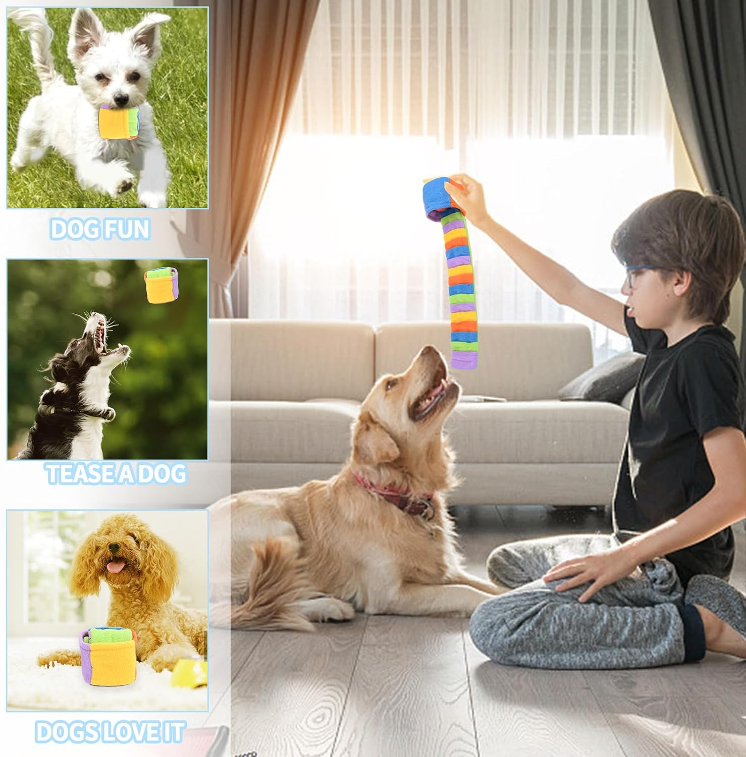 Fadcaer Foraging Dog Toy - Interactive Snuffle Mat for Small & Medium Dogs - Squeaky Puppy Toys for Training & Stress Relief (Rainbow) - Unicorn-Coloured image number 7