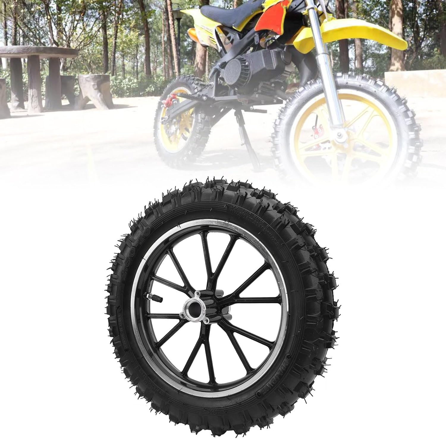 2.5-10 Front Wheel Hub Tire with Inner Tube, 10Inch Rubber Metal Structure Wheel Hub Tyre for Small off Road Motorcycles, Front Rear Wheel Rim Tire Replacement Parts (Black) image number 4