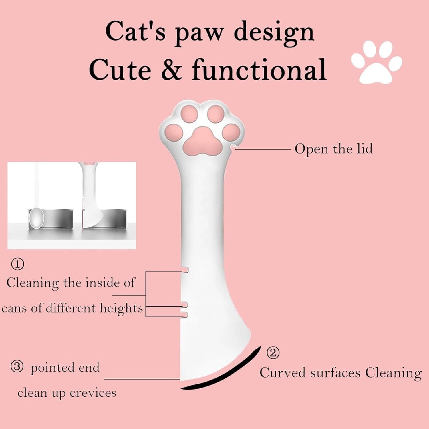2 Pcs Pet Food Can Lids & One Can Spoon Cute Paw Shape Opener Spatula Cat Wet Food Spoon Silicone Can Covers Pet Food Can Spoon Pet Can Opener Pet Can Food Feeding Tool (Grey+White/Pink)