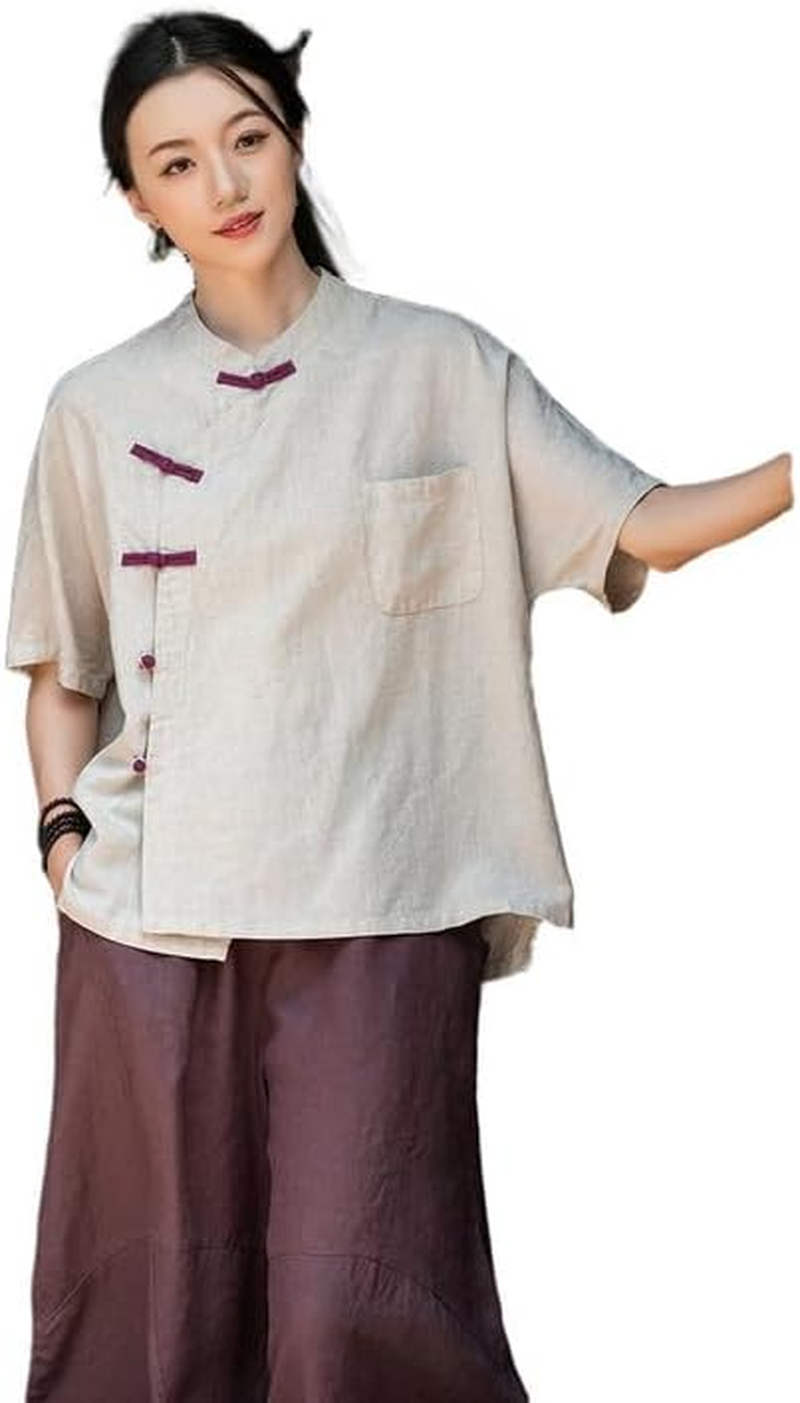 Linen Blouse Women'S Chinese Style Shirt Vintage Boho Zen Tops