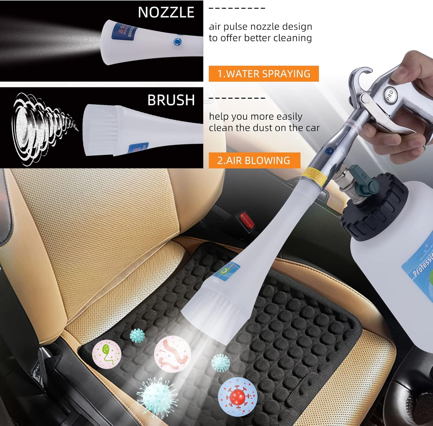 GOCCIDA 8 Car Cleaning Kit, Car Detailing Kit Cleaning Works with Air Compressor (Sponge Cloth + 5 X Brush Tips + Replacement Hose) 8 Parts Car Cleaning Kit image number 6