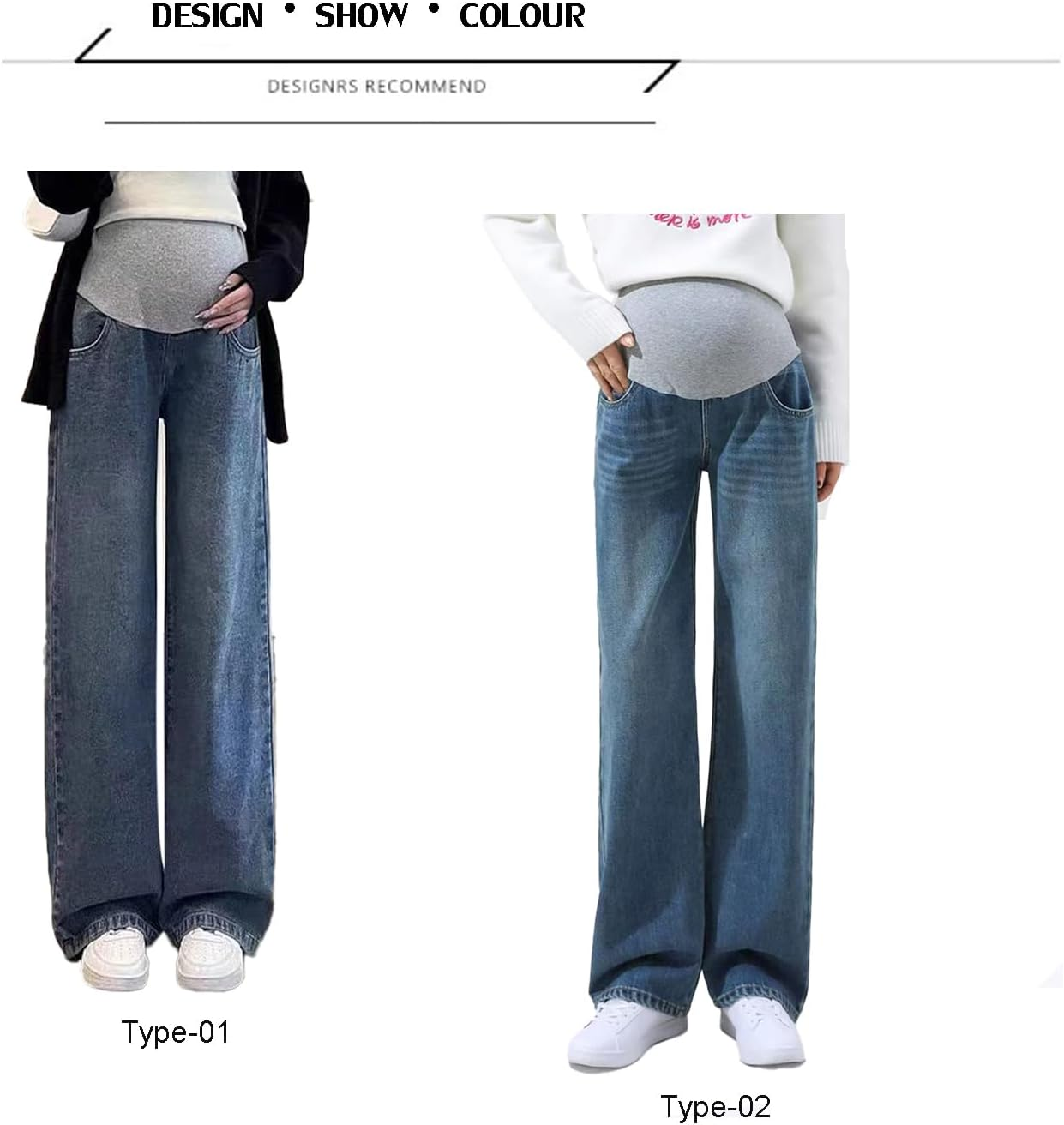 Pregnant Women'S Jeans Wide Leg Design, Adjustable Waist Belt & Double-Sided Pockets, Stylish & Elegant, Practical for Everyday Use and Work image number 1